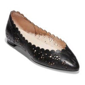 Cole Haan Callie Scalloped Edge Laser Cut Flats - Black Leather - Size 7.5